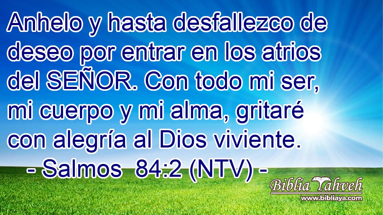 Anhelo y hasta desfallezco de deseo por entrar en los atrios del SEÑOR. Con todo mi ser, mi cuerpo y mi alma, gritaré con alegría al Dios viviente.