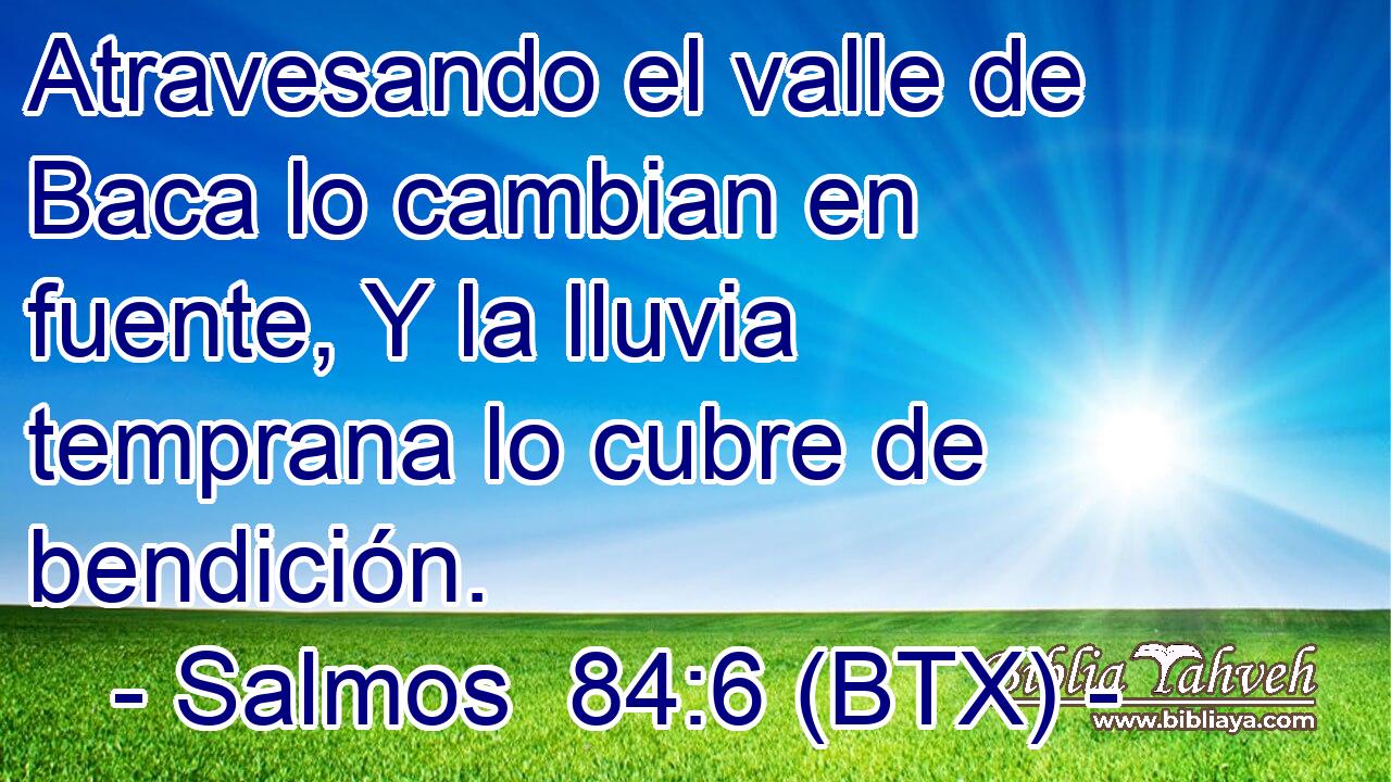 Atravesando el valle de Baca lo cambian en fuente, Y la lluvia temprana lo cubre de bendición.