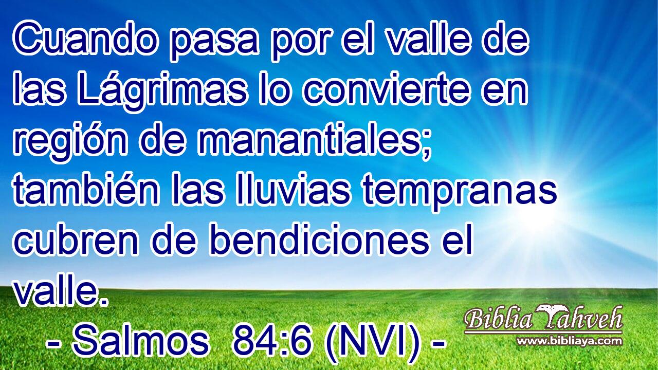 Cuando pasa por el valle de las Lágrimas lo convierte en región de manantiales; también las lluvias tempranas cubren de bendiciones el valle. 