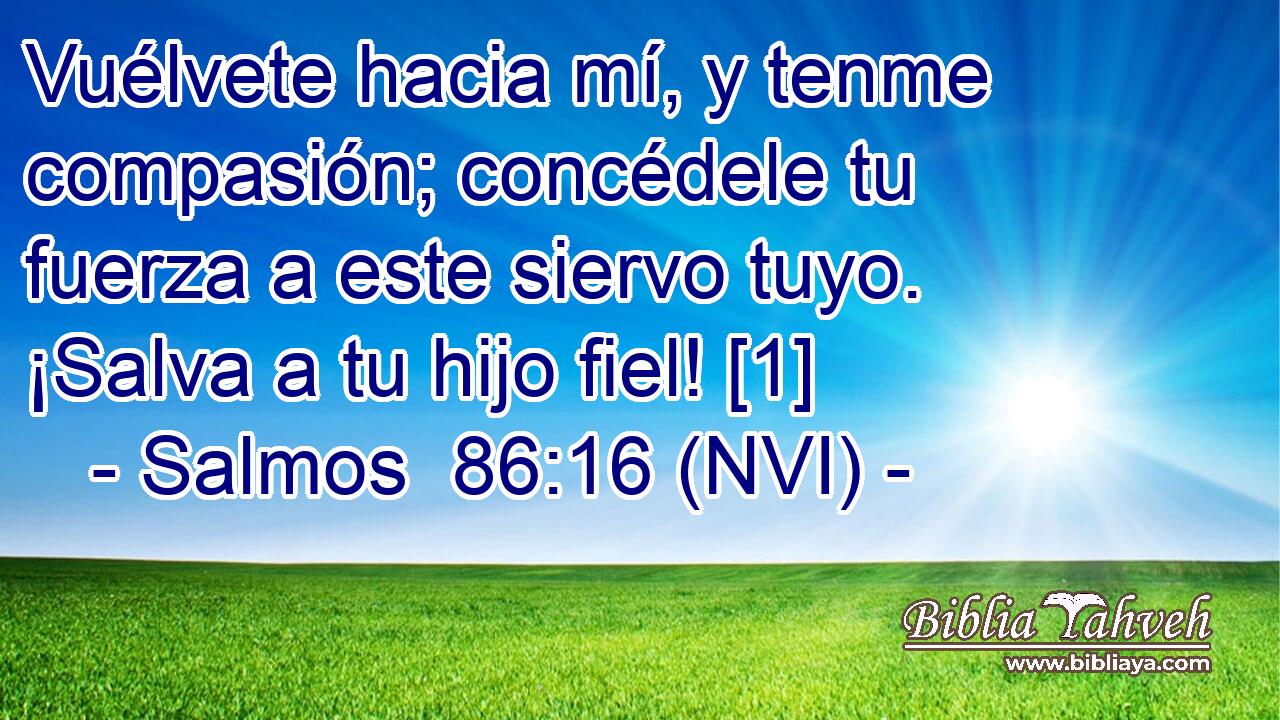  Vuélvete hacia mí, y tenme compasión; concédele tu fuerza a este siervo tuyo. ¡Salva a tu hijo fiel! [1] 