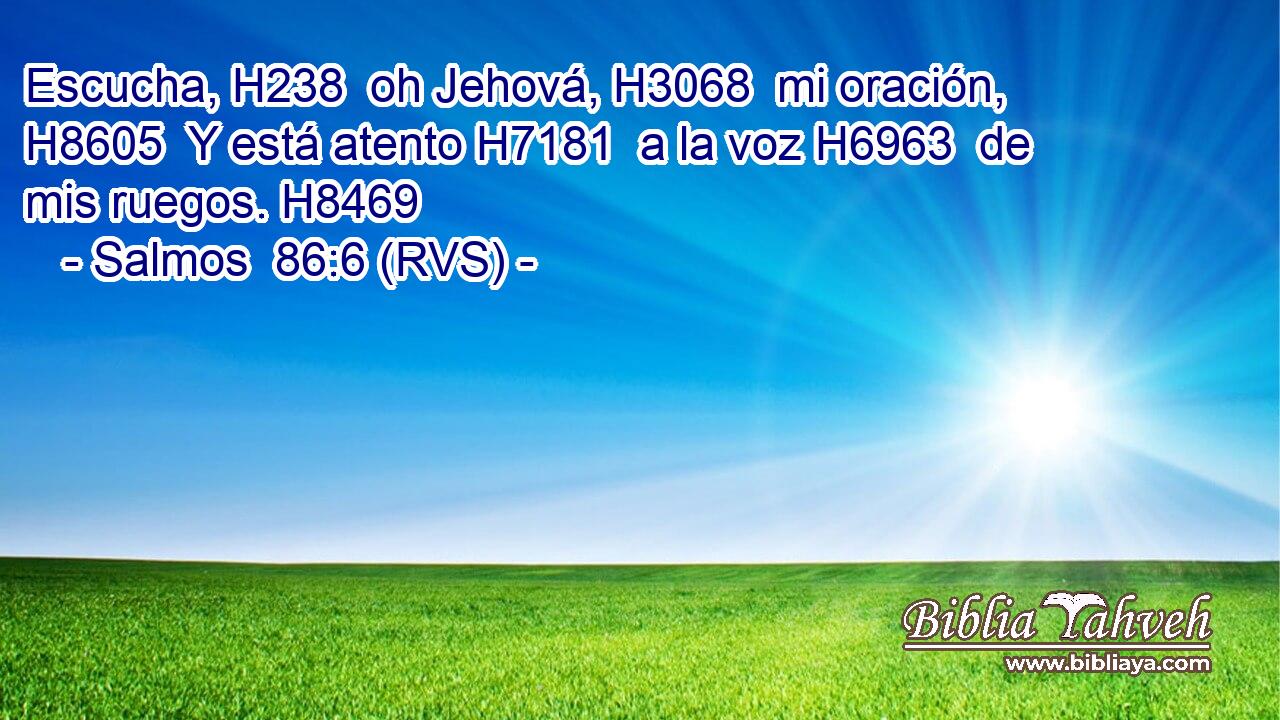 Escucha, H238  oh Jehová, H3068  mi oración, H8605  Y está atento H7181  a la voz H6963  de mis ruegos. H8469  