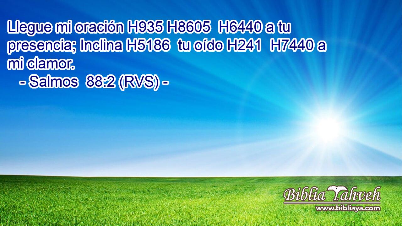 Llegue mi oración H935 H8605  H6440 a tu presencia; Inclina H5186  tu oído H241  H7440 a mi clamor. 