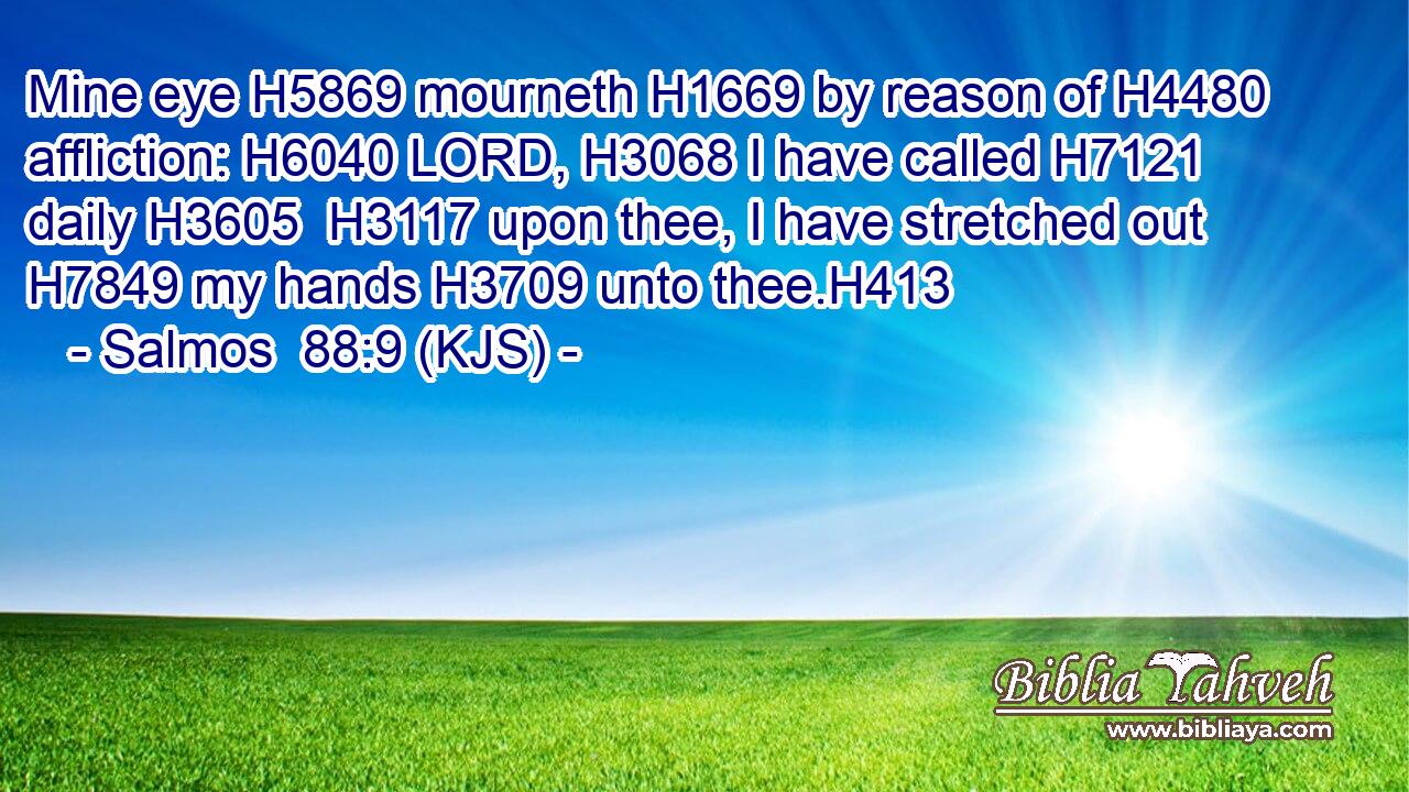 Mine eye H5869 mourneth H1669 by reason of H4480 affliction: H6040 LORD, H3068 I have called H7121 daily H3605  H3117 upon thee, I have stretched out H7849 my hands H3709 unto thee.H413