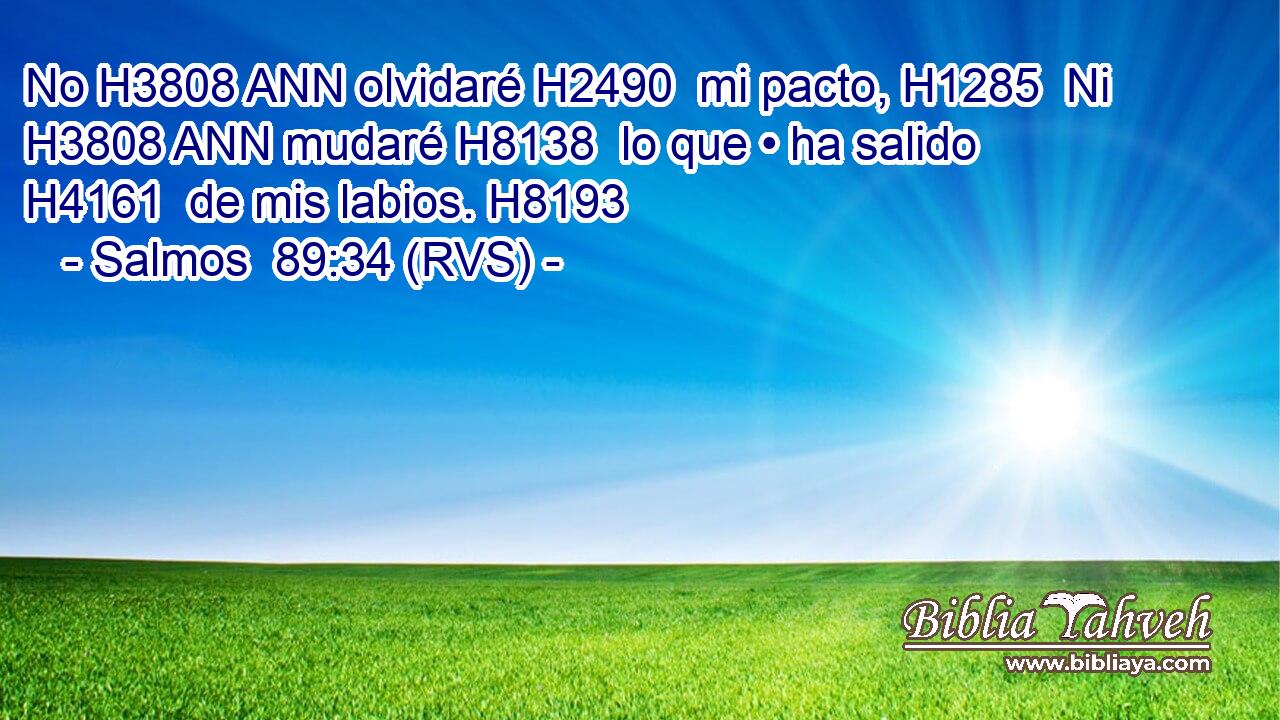 No H3808 ANN olvidaré H2490  mi pacto, H1285  Ni H3808 ANN mudaré H8138  lo que • ha salido H4161  de mis labios. H8193  