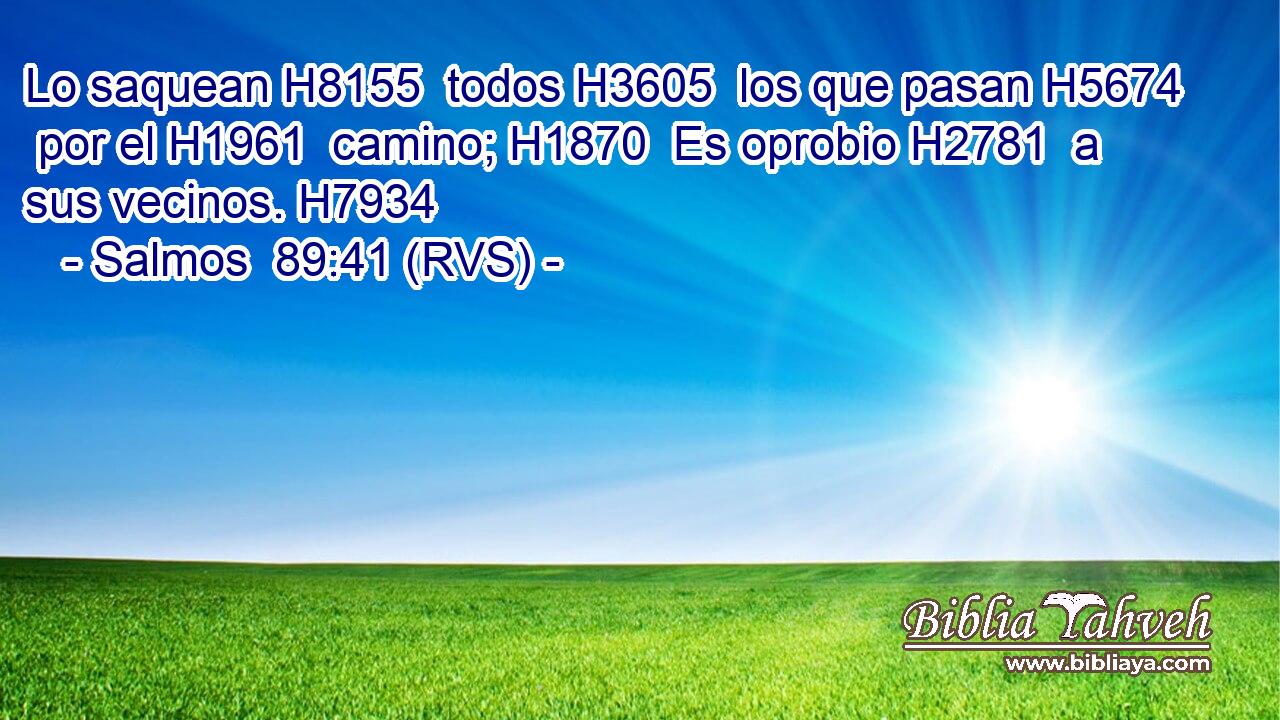 Lo saquean H8155  todos H3605  los que pasan H5674  por el H1961  camino; H1870  Es oprobio H2781  a sus vecinos. H7934  