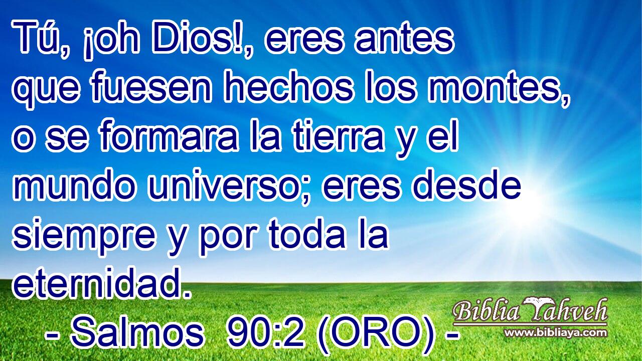  Tú, ¡oh Dios!, eres antes que fuesen hechos los montes, o se formara la tierra y el mundo universo; eres desde siempre y por toda la eternidad. 