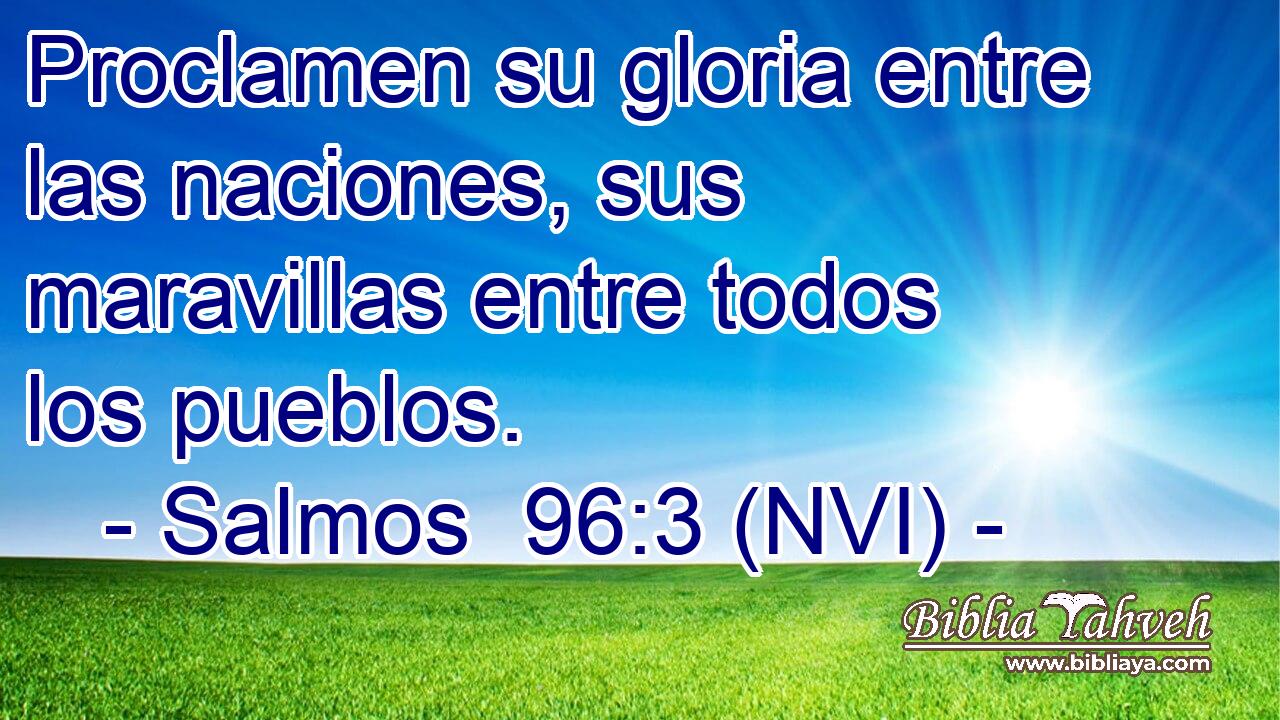  Proclamen su gloria entre las naciones, sus maravillas entre todos los pueblos. 