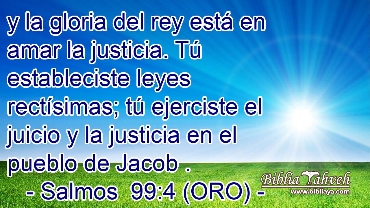  y la gloria del rey está en amar la justicia. Tú estableciste leyes rectísimas; tú ejerciste el juicio y la justicia en el pueblo de Jacob . 