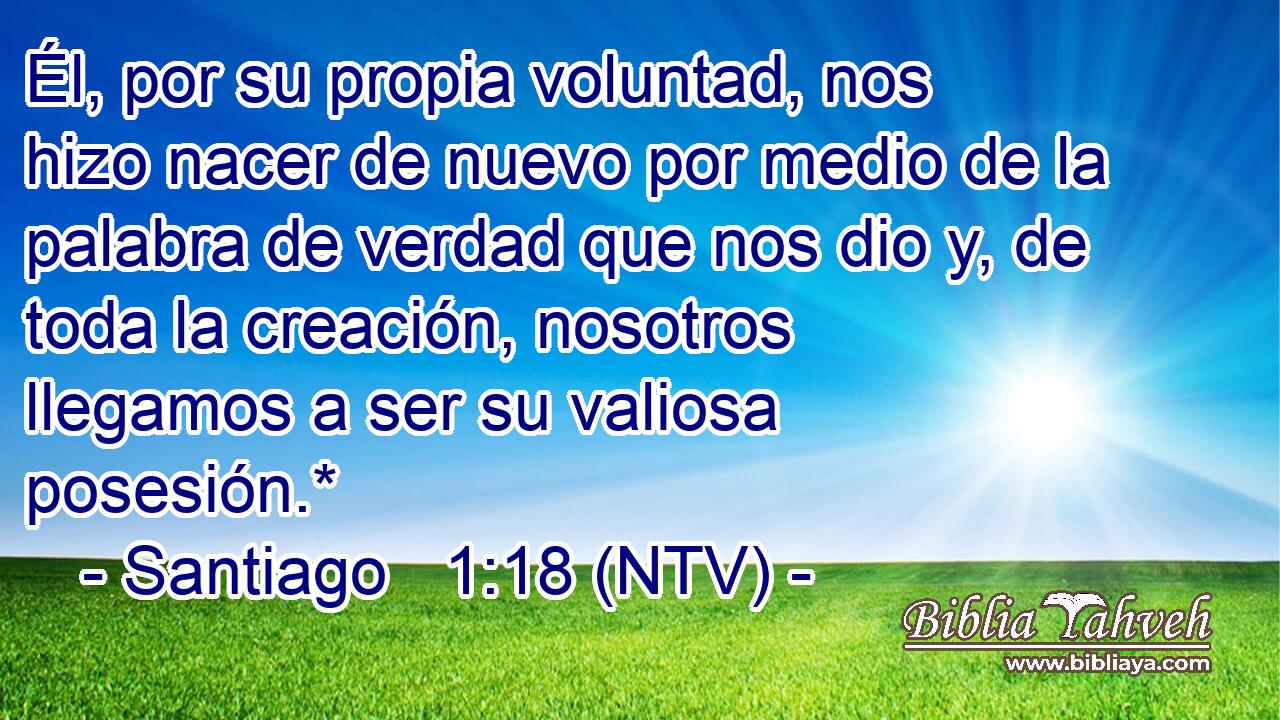 Él, por su propia voluntad, nos hizo nacer de nuevo por medio de la palabra de verdad que nos dio y, de toda la creación, nosotros llegamos a ser su valiosa posesión.*