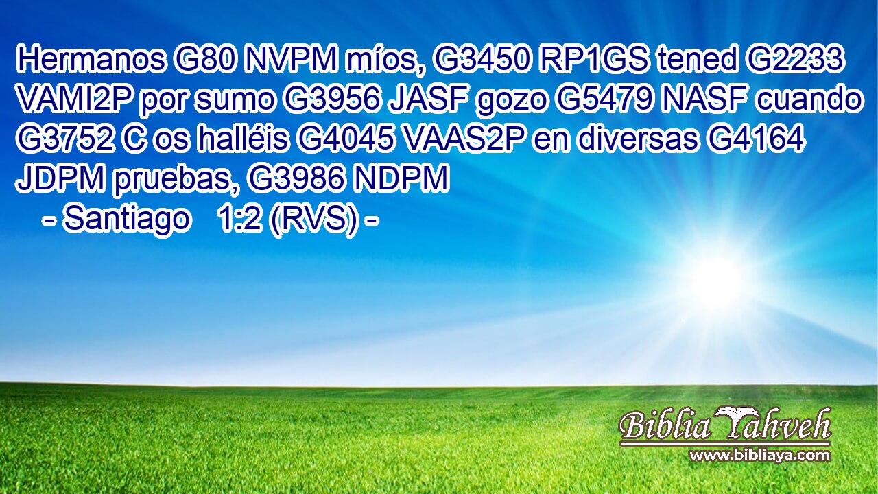 Hermanos G80 NVPM míos, G3450 RP1GS tened G2233 VAMI2P por sumo G3956 JASF gozo G5479 NASF cuando G3752 C os halléis G4045 VAAS2P en diversas G4164 JDPM pruebas, G3986 NDPM 