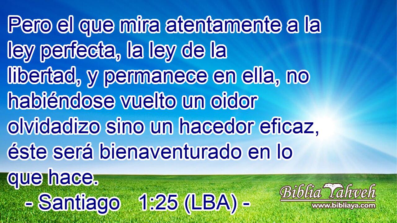 Pero el que mira atentamente a la ley perfecta, la ley de la libertad, y permanece en ella, no habiéndose vuelto un oidor olvidadizo sino un hacedor eficaz, éste será bienaventurado en lo que hace.