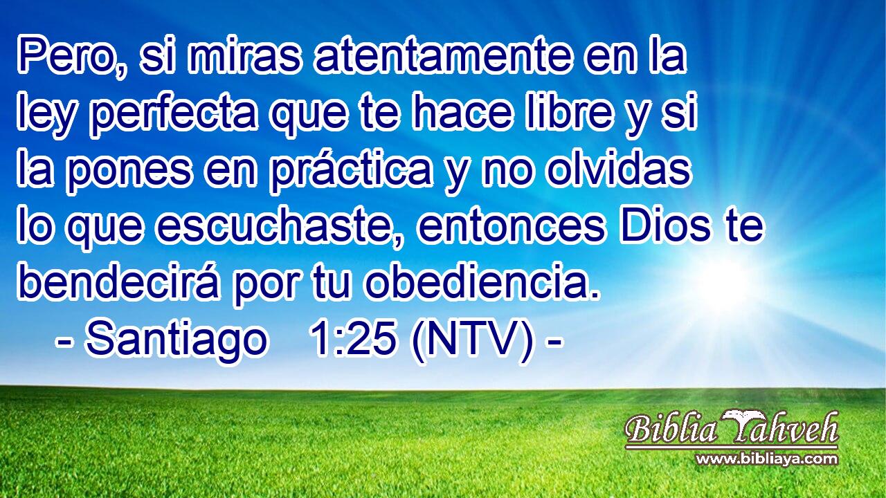 Pero, si miras atentamente en la ley perfecta que te hace libre y si la pones en práctica y no olvidas lo que escuchaste, entonces Dios te bendecirá por tu obediencia.
