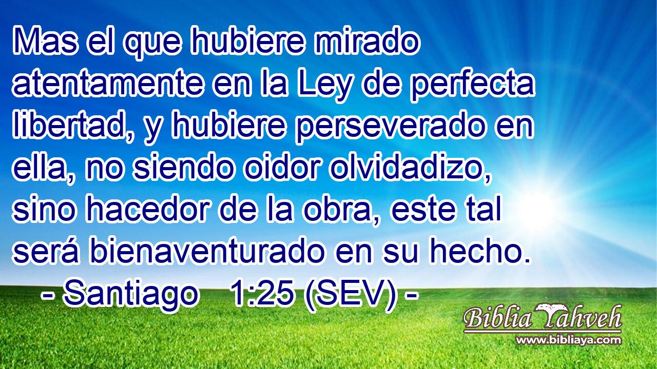 Mas el que hubiere mirado atentamente en la Ley de perfecta libertad, y hubiere perseverado en ella, no siendo oidor olvidadizo, sino hacedor de la obra, este tal será bienaventurado en su hecho.