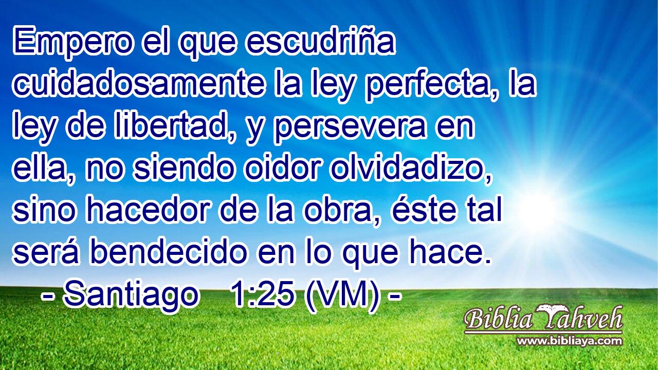  Empero el que escudriña cuidadosamente la ley perfecta, la ley de libertad, y persevera en ella, no siendo oidor olvidadizo, sino hacedor de la obra, éste tal será bendecido en lo que hace. 