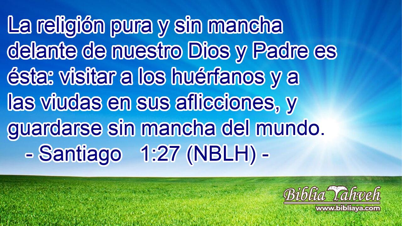  La religión pura y sin mancha delante de nuestro Dios y Padre es ésta: visitar a los huérfanos y a las viudas en sus aflicciones, y guardarse sin mancha del mundo. 