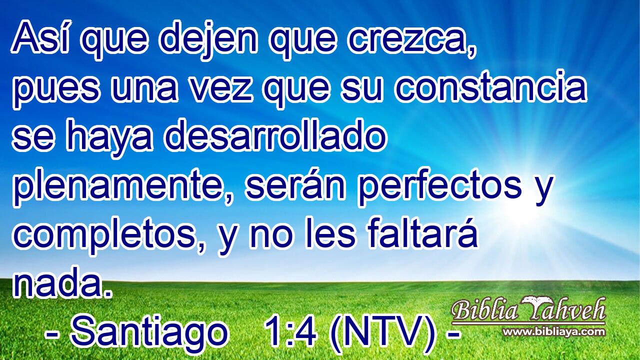 Así que dejen que crezca, pues una vez que su constancia se haya desarrollado plenamente, serán perfectos y completos, y no les faltará nada.