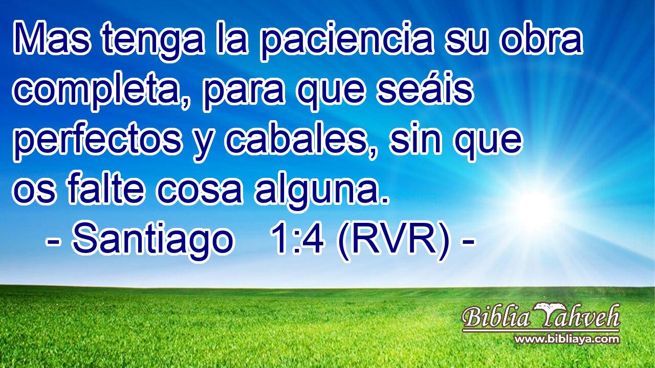 Mas tenga la paciencia su obra completa, para que seáis perfectos y cabales, sin que os falte cosa alguna.