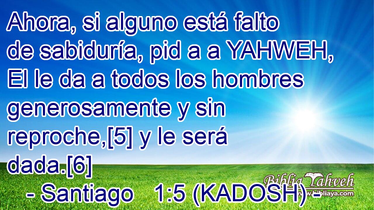  Ahora, si alguno está falto de sabiduría, pid a a YAHWEH, El le da a todos los hombres generosamente y sin reproche,[5] y le será dada.[6] 