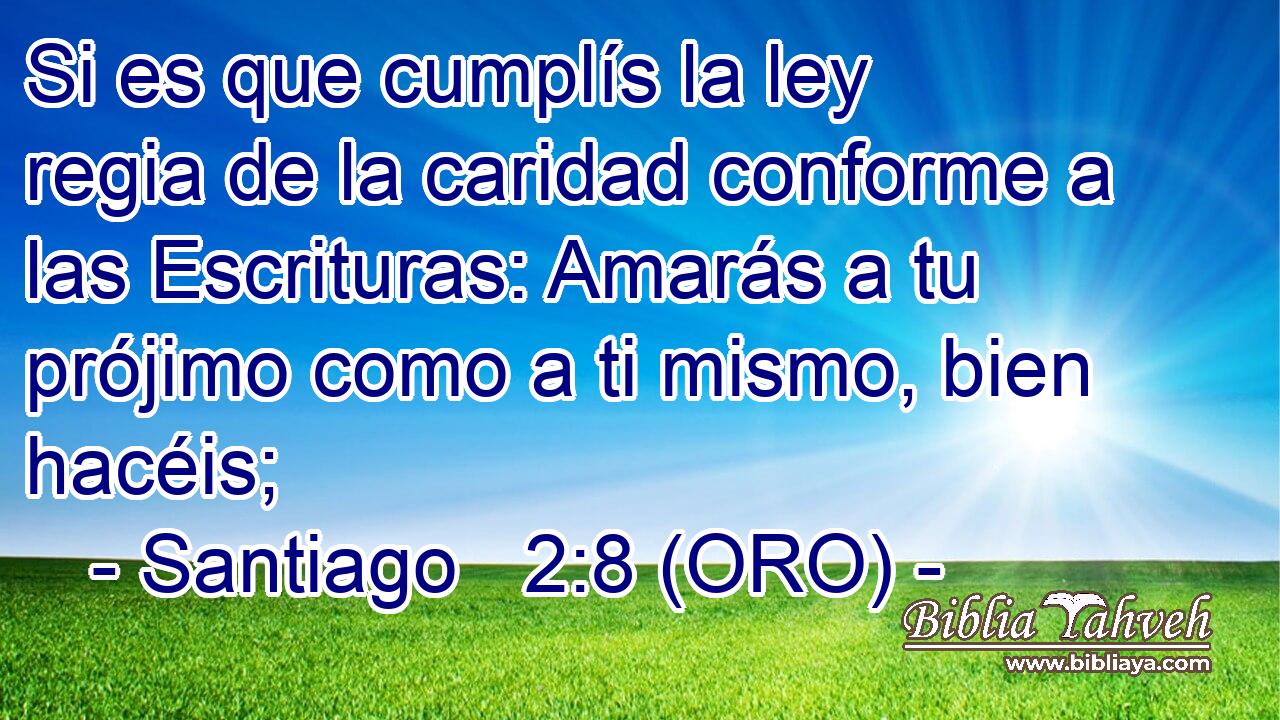  Si es que cumplís la ley regia de la caridad conforme a las Escrituras: Amarás a tu prójimo como a ti mismo, bien hacéis; 