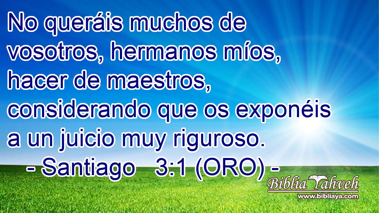  No queráis muchos de vosotros, hermanos míos, hacer de maestros, considerando que os exponéis a un juicio muy riguroso. 