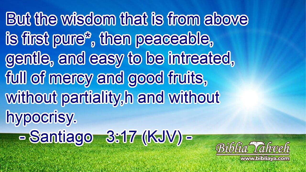 But the wisdom that is from above is first pure*, then peaceable, gentle, and easy to be intreated, full of mercy and good fruits, without partiality,h and without hypocrisy.