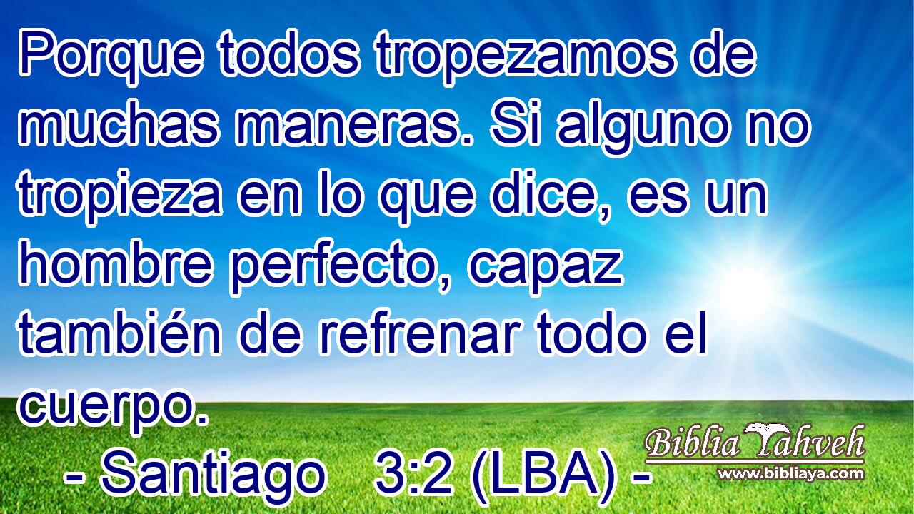 Porque todos tropezamos de muchas maneras. Si alguno no tropieza en lo que dice, es un hombre perfecto, capaz también de refrenar todo el cuerpo.