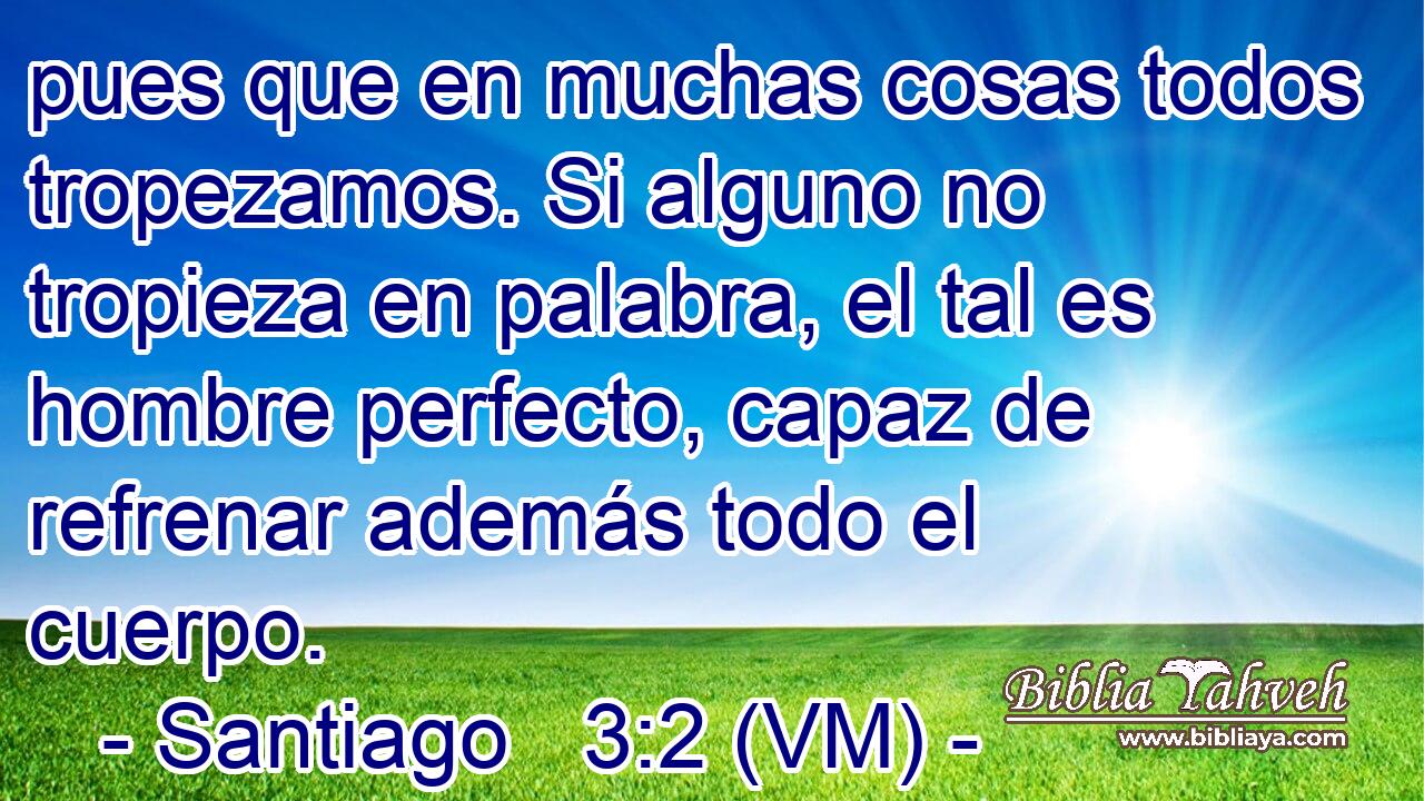  pues que en muchas cosas todos tropezamos. Si alguno no tropieza en palabra, el tal es hombre perfecto, capaz de refrenar además todo el cuerpo. 