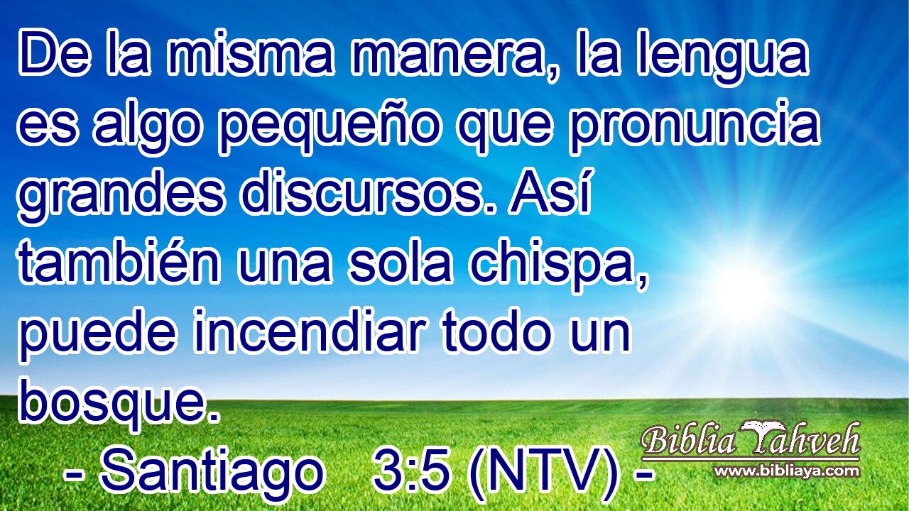 De la misma manera, la lengua es algo pequeño que pronuncia grandes discursos. Así también una sola chispa, puede incendiar todo un bosque.