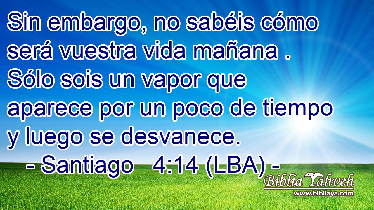 Sin embargo, no sabéis cómo será vuestra vida mañana . Sólo sois un vapor que aparece por un poco de tiempo y luego se desvanece.