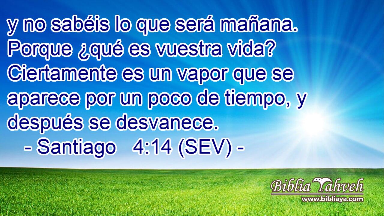 y no sabéis lo que será mañana. Porque ¿qué es vuestra vida? Ciertamente es un vapor que se aparece por un poco de tiempo, y después se desvanece.