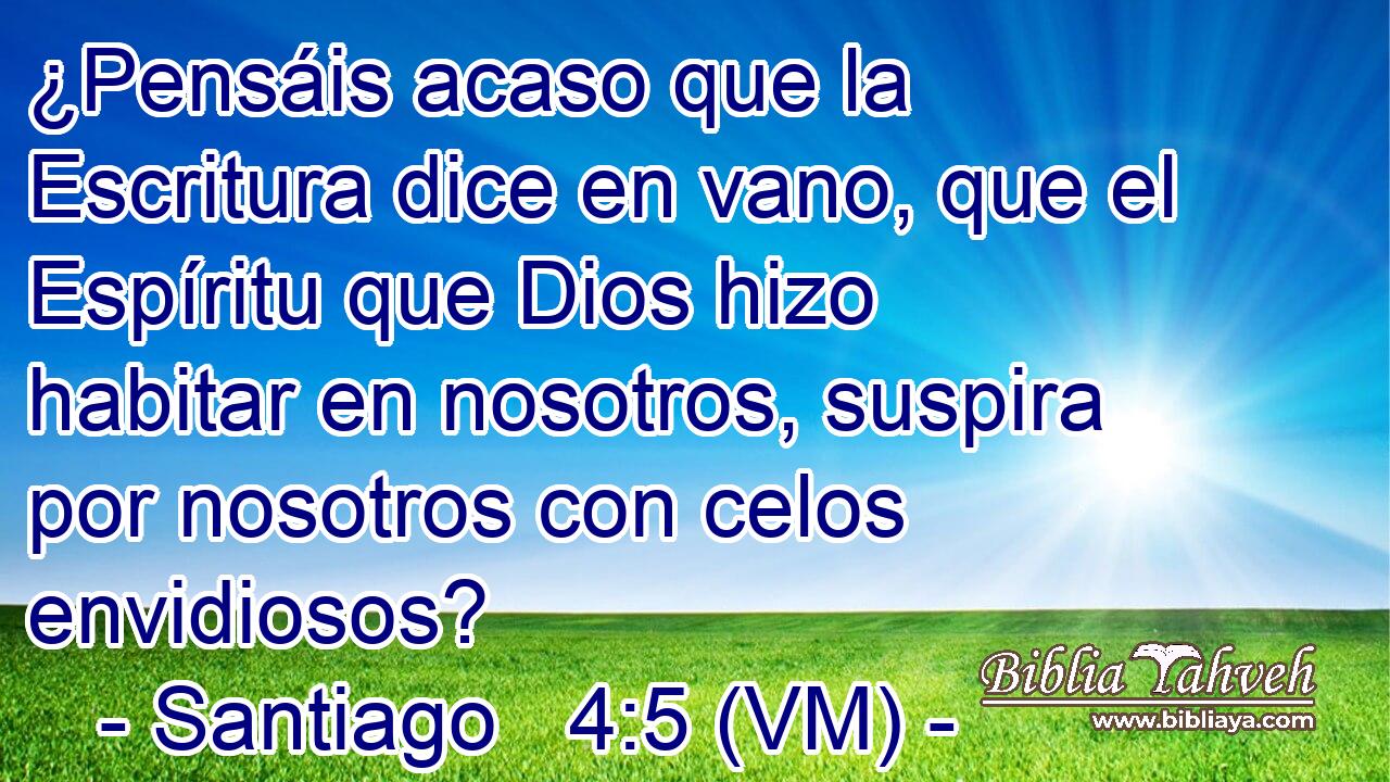  ¿Pensáis acaso que la Escritura dice en vano, que el Espíritu que Dios hizo habitar en nosotros, suspira por nosotros con celos envidiosos? 