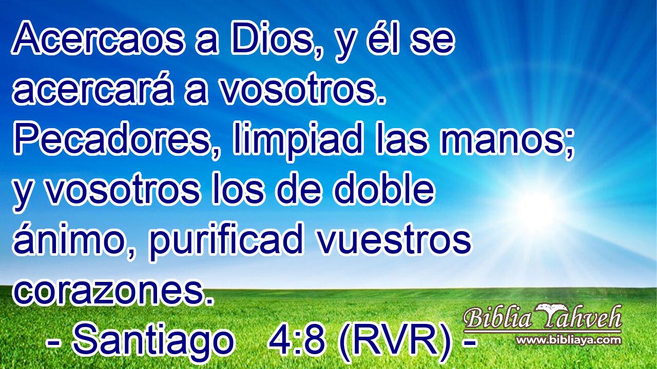 Acercaos a Dios, y él se acercará a vosotros. Pecadores, limpiad las manos; y vosotros los de doble ánimo, purificad vuestros corazones.
