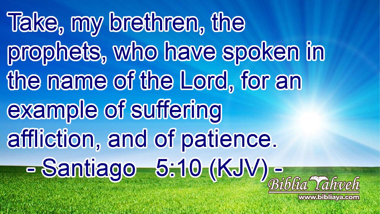Take, my brethren, the prophets, who have spoken in the name of the Lord, for an example of suffering affliction, and of patience.