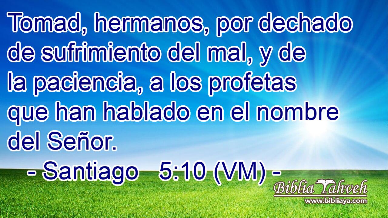  Tomad, hermanos, por dechado de sufrimiento del mal, y de la paciencia, a los profetas que han hablado en el nombre del Señor. 
