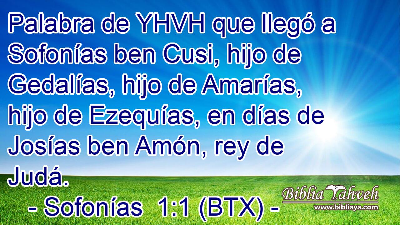 Palabra de YHVH que llegó a Sofonías ben Cusi, hijo de Gedalías, hijo de Amarías, hijo de Ezequías, en días de Josías ben Amón, rey de Judá.