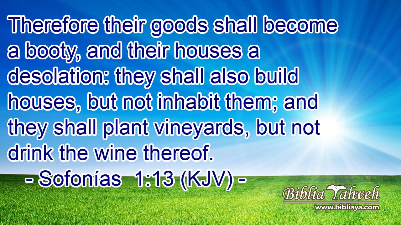 Therefore their goods shall become a booty, and their houses a desolation: they shall also build houses, but not inhabit them; and they shall plant vineyards, but not drink the wine thereof.