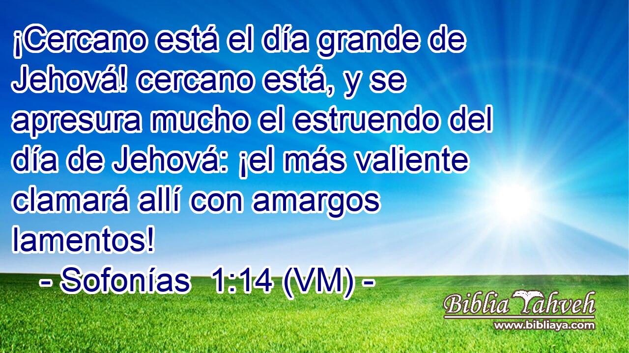 ¡Cercano está el día grande de Jehová! cercano está, y se apresura mucho el estruendo del día de Jehová: ¡el más valiente clamará allí con amargos lamentos! 