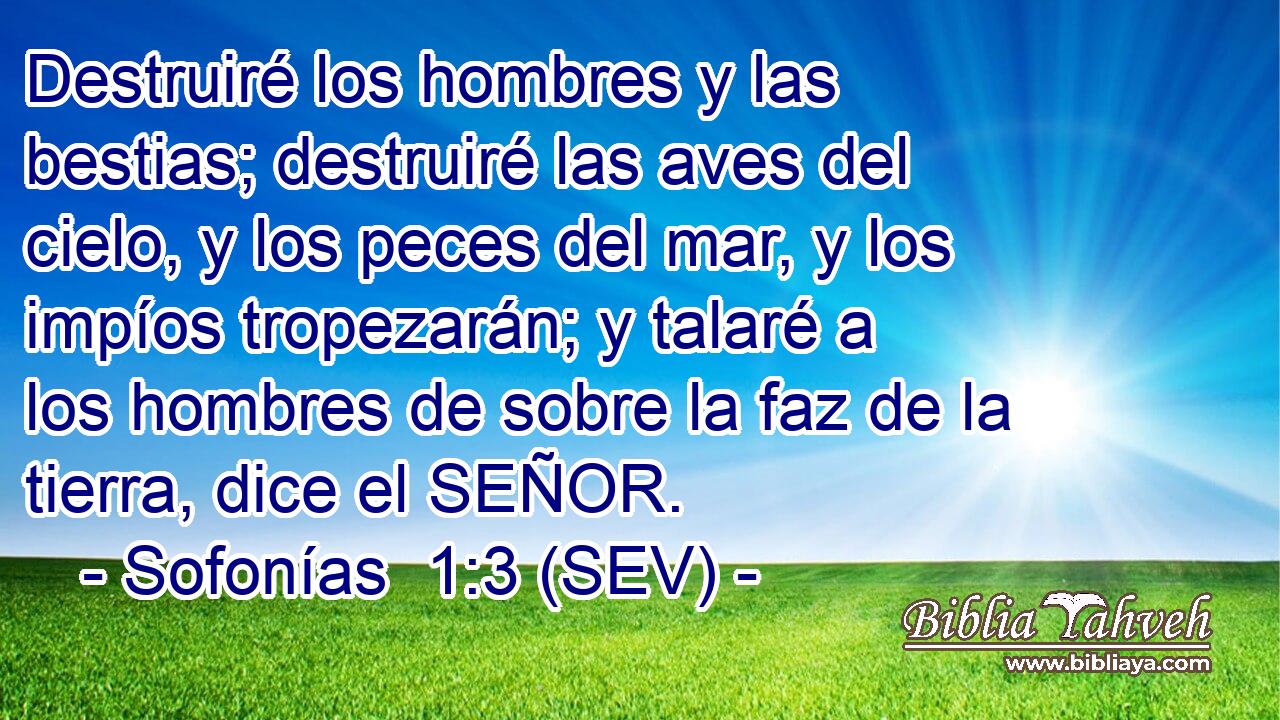 Destruiré los hombres y las bestias; destruiré las aves del cielo, y los peces del mar, y los impíos tropezarán; y talaré a los hombres de sobre la faz de la tierra, dice el SEÑOR.