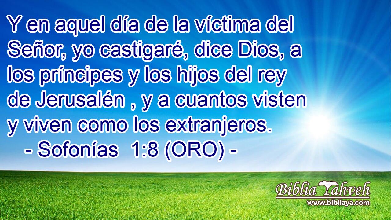  Y en aquel día de la víctima del Señor, yo castigaré, dice Dios, a los príncipes y los hijos del rey de Jerusalén , y a cuantos visten y viven como los extranjeros. 