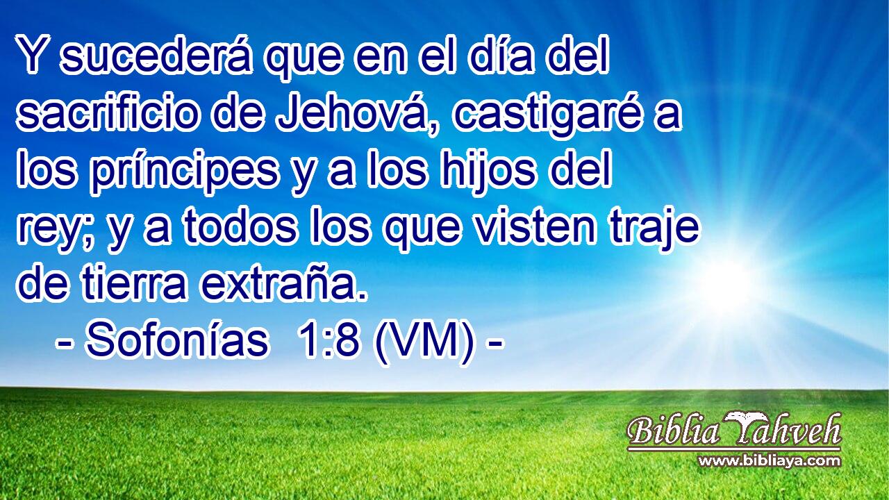  Y sucederá que en el día del sacrificio de Jehová, castigaré a los príncipes y a los hijos del rey; y a todos los que visten traje de tierra extraña. 