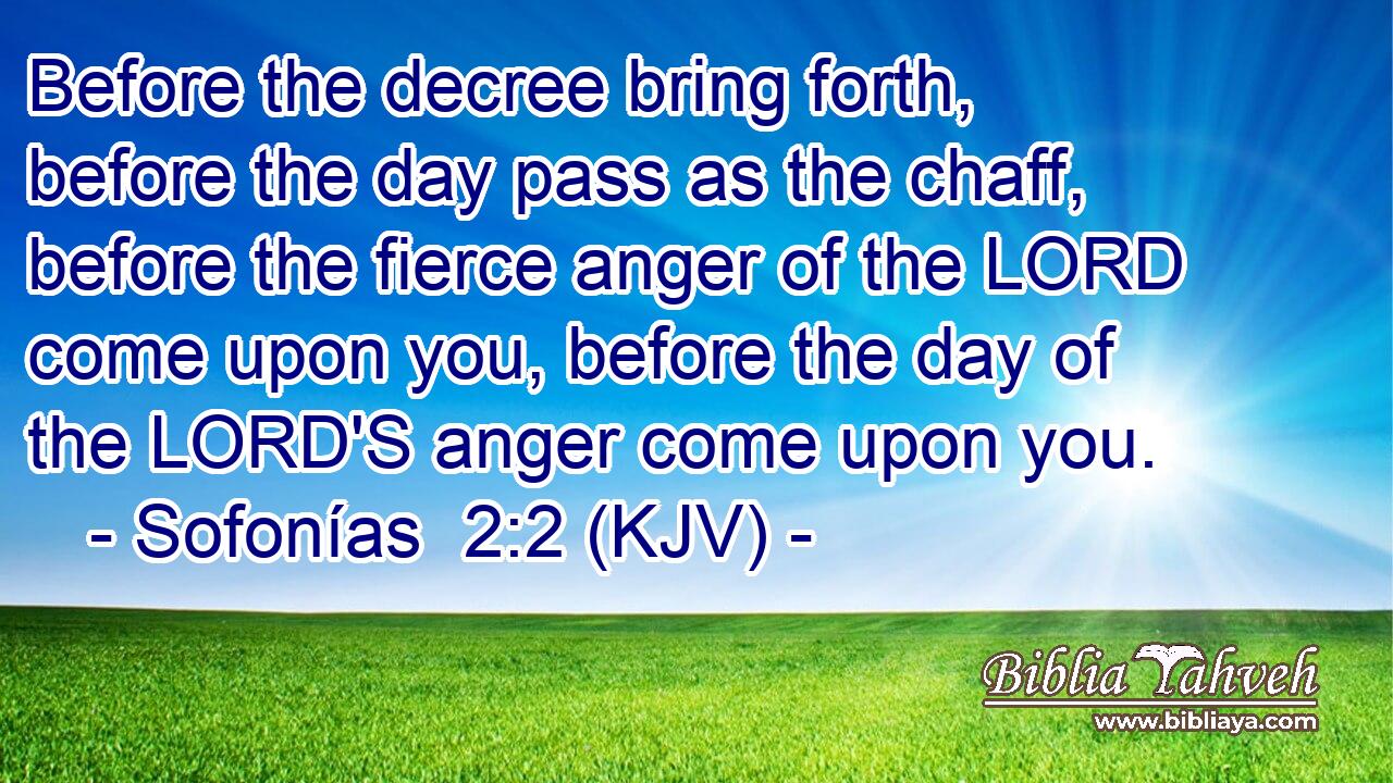 Before the decree bring forth, before the day pass as the chaff, before the fierce anger of the LORD come upon you, before the day of the LORD'S anger come upon you.