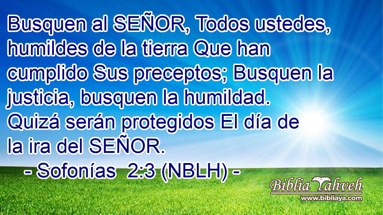  Busquen al SEÑOR, Todos ustedes, humildes de la tierra Que han cumplido Sus preceptos; Busquen la justicia, busquen la humildad. Quizá serán protegidos El día de la ira del SEÑOR. 