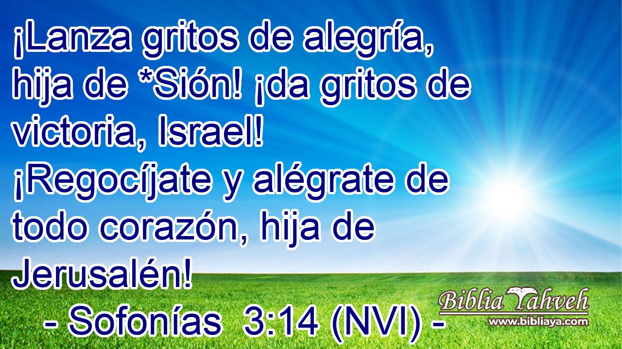  ¡Lanza gritos de alegría, hija de *Sión! ¡da gritos de victoria, Israel! ¡Regocíjate y alégrate de todo corazón, hija de Jerusalén! 