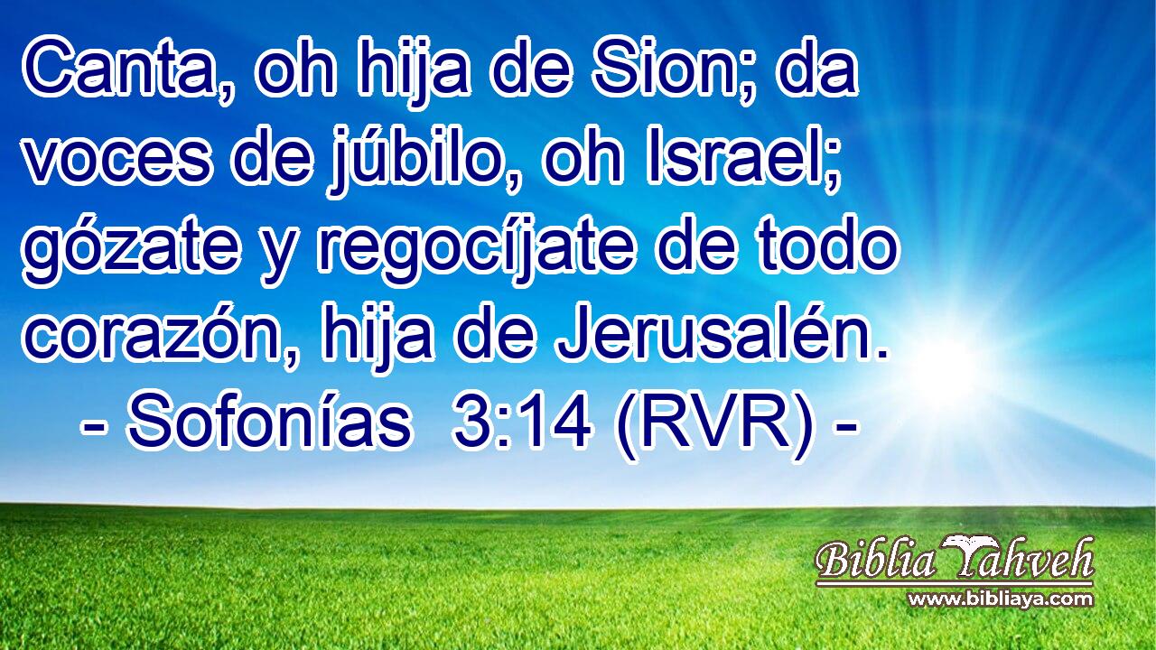 Canta, oh hija de Sion; da voces de júbilo, oh Israel; gózate y regocíjate de todo corazón, hija de Jerusalén.