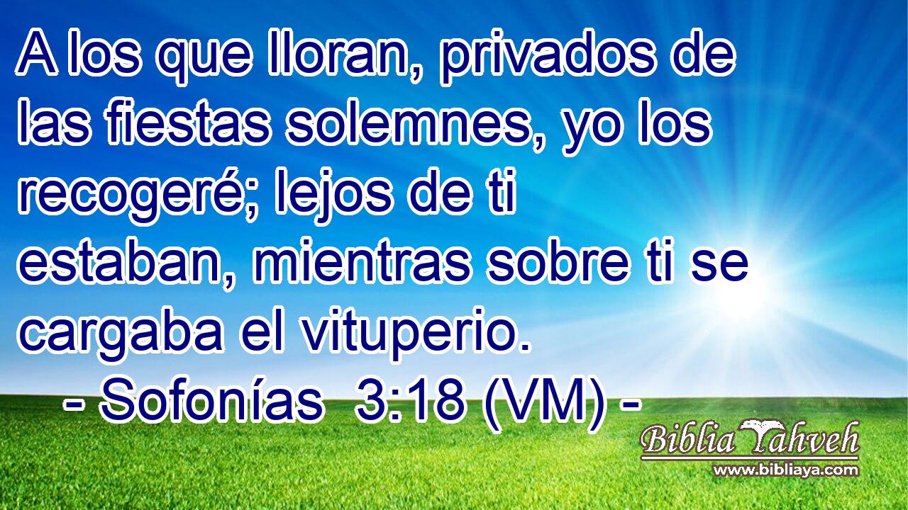  A los que lloran, privados de las fiestas solemnes, yo los recogeré; lejos de ti estaban, mientras sobre ti se cargaba el vituperio. 