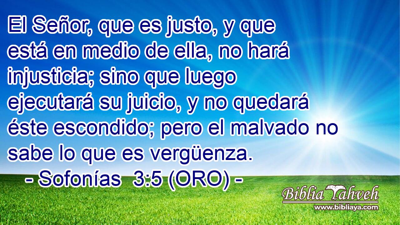  El Señor, que es justo, y que está en medio de ella, no hará injusticia; sino que luego ejecutará su juicio, y no quedará éste escondido; pero el malvado no sabe lo que es vergüenza. 