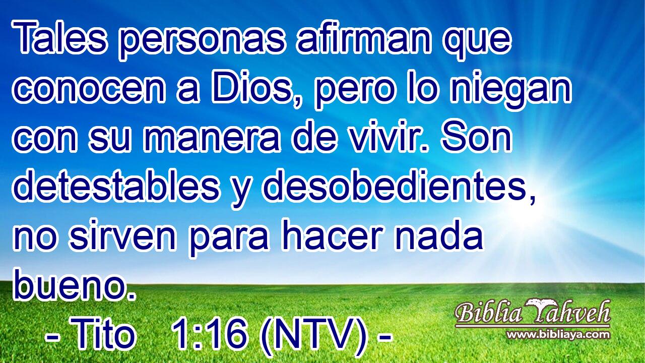 Tales personas afirman que conocen a Dios, pero lo niegan con su manera de vivir. Son detestables y desobedientes, no sirven para hacer nada bueno.