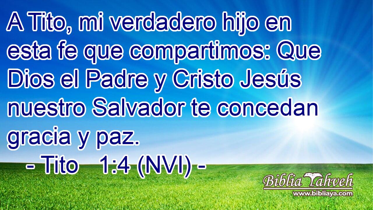  A Tito, mi verdadero hijo en esta fe que compartimos: Que Dios el Padre y Cristo Jesús nuestro Salvador te concedan gracia y paz. 