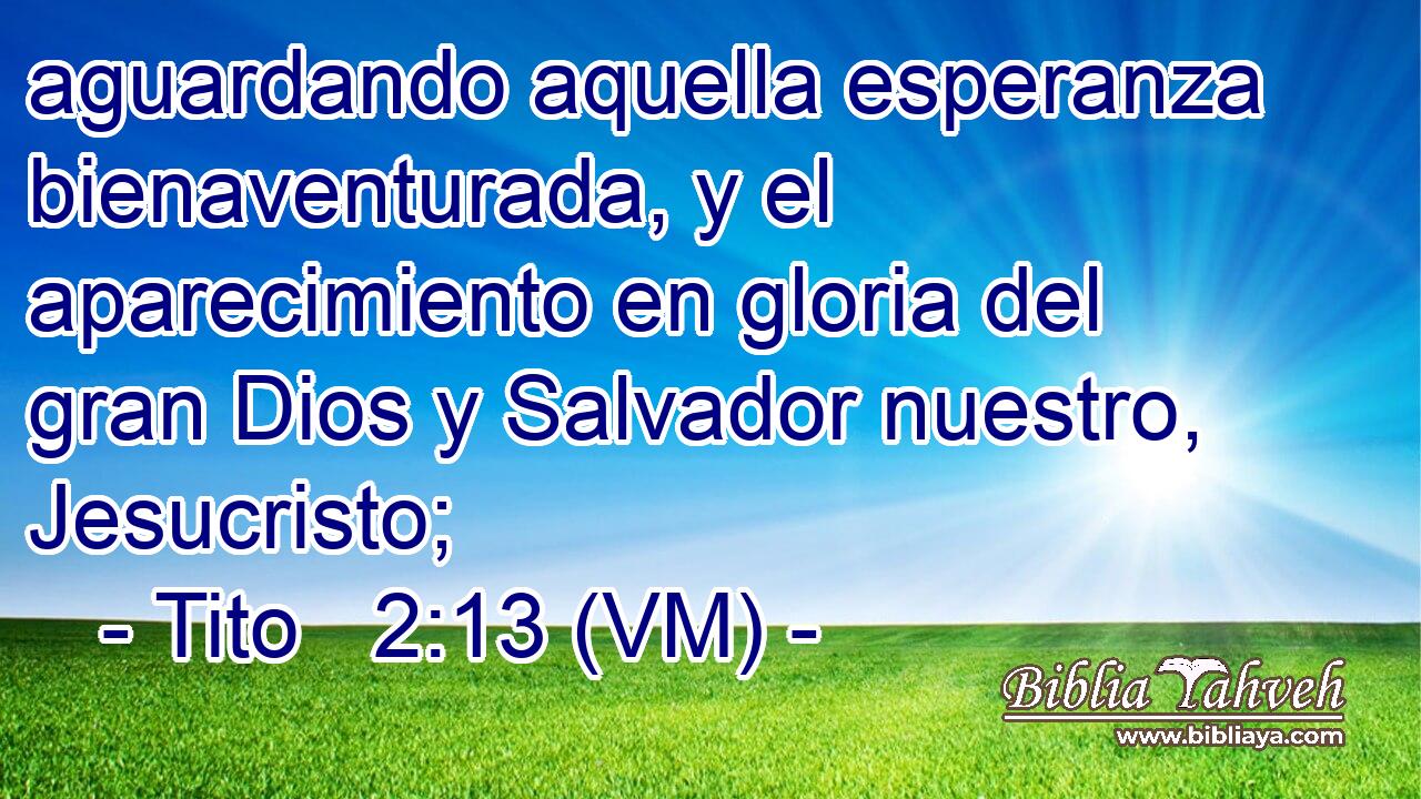  aguardando aquella esperanza bienaventurada, y el aparecimiento en gloria del gran Dios y Salvador nuestro, Jesucristo; 