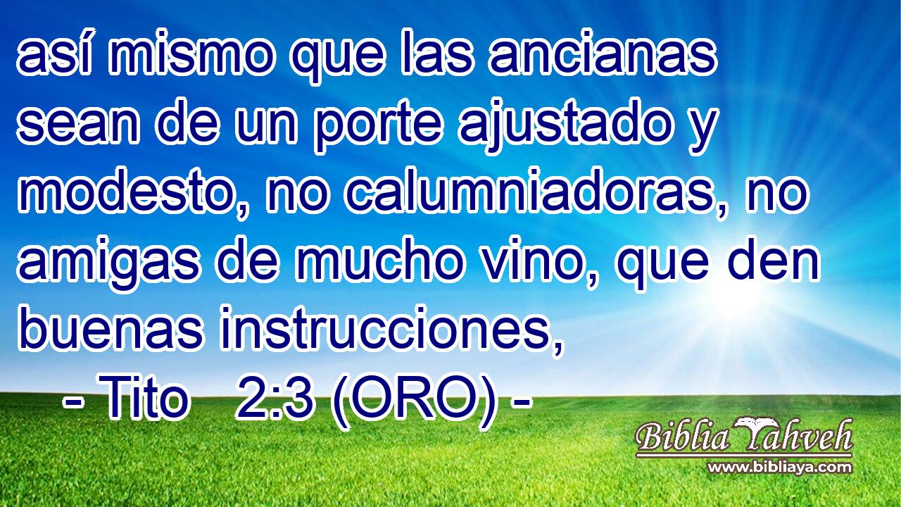  así mismo que las ancianas sean de un porte ajustado y modesto, no calumniadoras, no amigas de mucho vino, que den buenas instrucciones, 